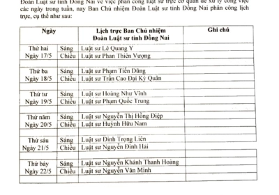 Lịch trực tại Đoàn Luật Sư