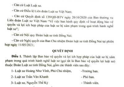 QD Thành lập Ban bảo vệ quyền lợi luật sư