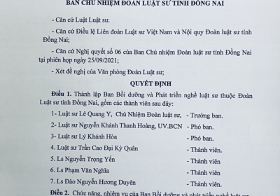 QUYẾT ĐỊNH THÀNH LẬP BAN BỒI DƯỠNG VÀ PHÁT TRIỂN NGHỀ LUẬT SƯ