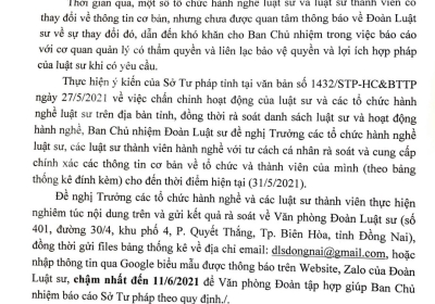 ĐỀ NGHỊ CẬP NHẬT THÔNG TIN TỔ CHỨC HÀNH NGHỀ LUẬT SƯ VÀ THÀNH VIÊN