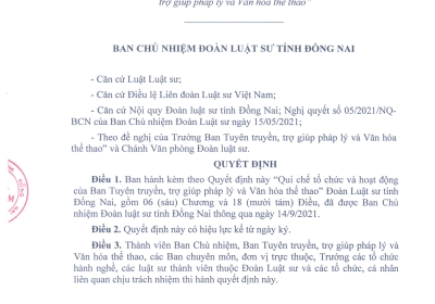 QUY CHẾ TỔ CHỨC VÀ HOẠT ĐỘNG CỦA BAN TUYÊN TRUỀN, TRỢ GIÚP PHÁP LÝ VÀ VẮN HÓA THỂ THAO