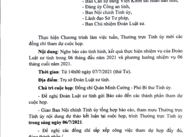 Tỉnh Ủy Đồng Nai Nghe Báo Cáo 6 Tháng Đầu Năm 2021 và Kế Hoạch 6 Tháng Cuối Năm 2021 Của Đoàn Luật Sư tỉnh Đồng Nai vào ngày 07/07/2021