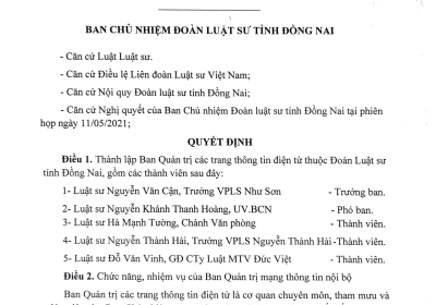 Quyết định thành lập ban quản trị trang thông tin điện tử của Đoàn Luật sư tỉnh Đồng Nai