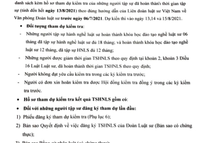 TỔ CHỨC KIỂM TRA KẾT QUẢ TẬP SỰ HÀNH NGHỀ LUẬT SƯ ĐỢT 1 NĂM 2021