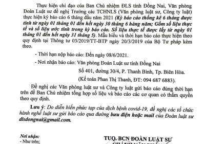 Đề nghị tổ chức hành nghề luật sư báo cáo tình hình hoạt động 6 tháng đầu năm 2021