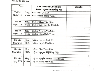 Lịch Trực Tại Đoàn Từ ngày 21- 6 -2021 Đến Ngày 26 - 06 - 2021