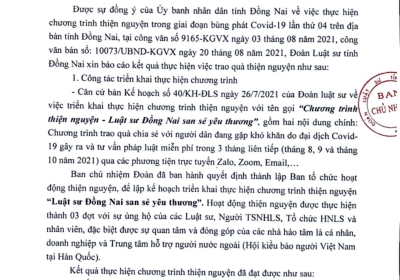 BÁO CÁO CÔNG TÁC LÀM TỪ THIỆN CỦA ĐOÀN LUẬT SƯ