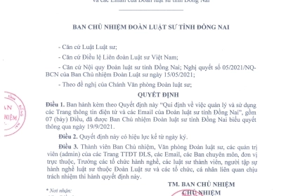 QUY ĐỊNH QUẢN LÝ VÀ SỬ DỤNG CÁC TRANG THÔNG TIN ĐIỆN TỬ VÀ CÁC ĐỊA CHỈ EMAIL CỦA ĐOÀN LUẬT SƯ ĐỒNG NAI