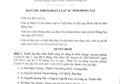 Thành lập ban điều hành đăng ký tiêm vắc xin Phòng covid-19 đợt 2 của đoàn tỉnh Đồng Nai