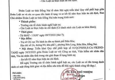 HỘI NGHỊ TRIỂN KHAI QUY CHẾ PHỐI HỢP GIỮA ĐOÀN LUẬT SƯ VÀ CÁC CƠ QUAN TIẾN HÀNH TỐ TỤNG VÀ SƠ KẾT 02 NĂM THỰC HIỆN ÁN CHỈ ĐỊNH