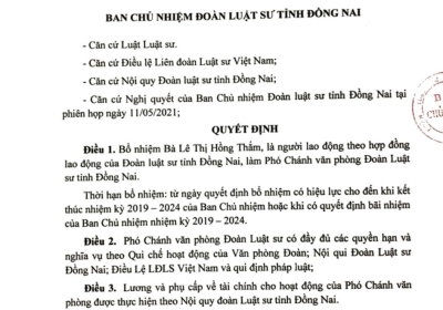 QĐ Bổ Nhiệm Phó Văn Phòng