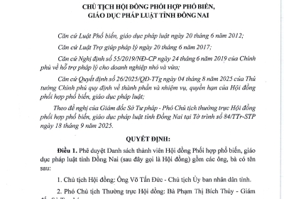 QUYẾT ĐỊNH 61 CỦA HỘI ĐỒNG PHỐI HỢP PHỔ BIẾN, GIÁO DỤC PHÁP LUẬT VỀ VIỆC PHÊ DUYỆT DANH SÁCH THÀNH VIÊN HỘI ĐỒNG PHỐI HỢP PHỔ BIẾN, GIÁO DỤC PHÁP LUẬT TỈNH ĐỒNG NAI