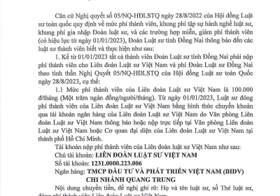 Thông Báo Mức Phí Thanh Viên Mới