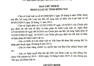 BAN HÀNH NỘI QUY ĐOÀN LUẬT SƯ TỈNH ĐỒNG NAI