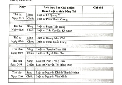 Lịch trực tại Đoàn từ ngày 31-05 đến ngày 05-06-2021