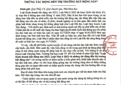 THƯ MỜI Viết bài tham luận Hội thảo khoa học "LUẬT KINH DOANH BẤT ĐỘNG SẢN 2023, LUẬT NHÀ Ở 2023 VÀ NHỮNG TÁC ĐỘNG ĐẾN THỊ TRƯỜNG BẤT ĐỘNG SẢN"