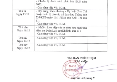 Lịch công tác tại Đoàn từ ngày 13 tháng 12 đến ngày 18 tháng 12 năm 2021
