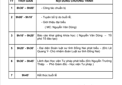 Chương trình lễ khai giảng lớp đào tạo nghề luật sư khóa 23 tại Đồng Nai