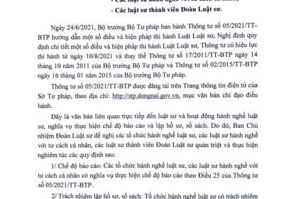 ĐOÀN LUẬT SƯ ĐỒNG NAI TRIỂN KHAI THỰC HIỆN THÔNG TƯ 05/2021/TT-BTP