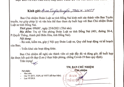 Thư mời họp ban tuyên truyền trợ giúp pháp lý