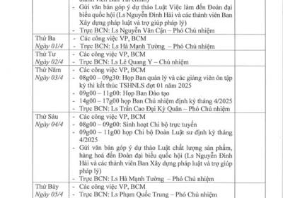 LỊCH TRỰC TUẦN TỪ NGÀY 31/3/2025 - 05/4/2025