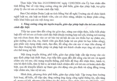 CÔNG VĂN VỀ VIỆC TĂNG CƯỜNG CÔNG TÁC PHỔ BIẾN, GIÁO DỤC PHÁP LUẬT, TRỢ GIÚP PHÁP LÝ CHO TRẺ EM CÓ HOÀN CẢNH ĐẶC BIỆT