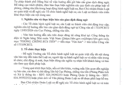 CÔNG VĂN VỀ VIỆC TRIỂN KHAI HƯỚNG DẪN THỰC HIỆN BÁO CÁO GIAO DỊCH ĐÁNG NGỜ THEO QUY ĐỊNH VỀ PHÒNG, CHỐNG RỬA TIỀN