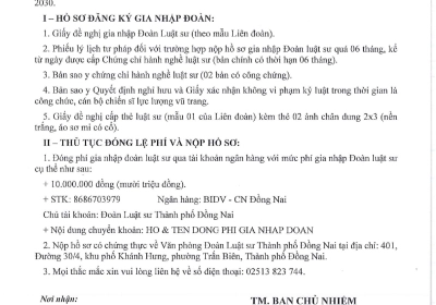 HƯỚNG DẪN HỒ SƠ GIA NHẬP ĐOÀN LUẬT SƯ THÀNH PHỐ ĐỒNG NAI