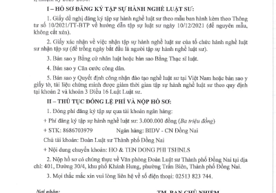 Hướng dẫn thủ tục đăng ký tập sự hành nghề luật sư tại Đoàn Luật sư thành phố Đồng Nai.