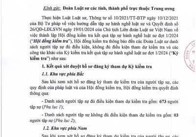 DANH SÁCH NGƯỜI TẬP SỰ ĐỦ ĐIỀU KIỆN VÀ KHÔNG ĐỦ ĐIỀU KIỆN THAM DỰ KIỂM TRA; CÁC CÔNG TÁC KHÁC CỦA KỲ KIỂM TRA KẾT QUẢ TẬP SỰ HÀNH NGHỀ LUẬT SƯ ĐỢT 1/2024
