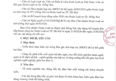 KẾ HOẠCH ĐÓN TIẾP VÀ LÀM VIỆC CÙNG ĐOÀN CÔNG TÁC ĐOÀN LUẬT SƯ THÀNH PHỐ HÀ NỘI