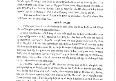 NGHỊ QUYẾT 08 BAN CHỦ NHIỆM LÂM THỜI ĐOÀN LUẬT SƯ (MR) - PHIÊN HỌP THỨ 08 