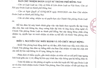 BẢNG PHÂN CÔNG NHIỆM VỤ CÔNG TÁC ĐỐI VỚI NHÂN SỰ THUỘC KHỐI VĂN PHÒNG ĐOÀN LUẬT SƯ NHIỆM KỲ 2025 - 2030