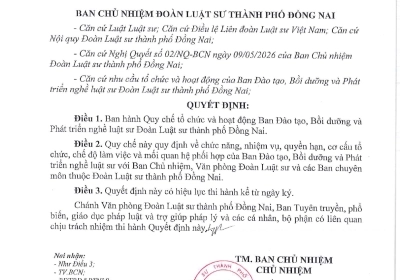QUY CHẾ TỔ CHỨC VÀ HOẠT ĐỘNG BAN ĐÀO TẠO, BỒI DƯỠNG VÀ PHÁT TRIỂN NGHỀ LUẬT SƯ 