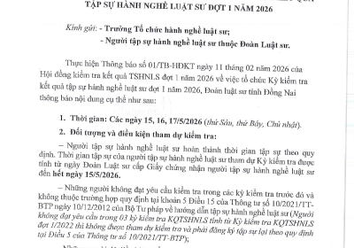 THÔNG BÁO VỀ VIỆC NHẬN HỒ SƠ ĐĂNG KÝ THAM DỰ KỲ KIỂM TRA KẾT QUẢ TẬP SỰ HÀNH NGHỀ LUẬT SƯ ĐỢT 1 NĂM 2026