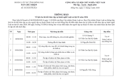 THÔNG BÁO VỀ LỊCH ÔN THI KẾT THÚC TẬP SỰ HÀNH NGHỀ LUẬT SƯ ĐỢT 01 NĂM 2026