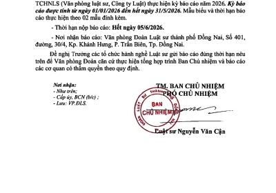 THÔNG BÁO THỰC HIỆN BÁO CÁO TÌNH HÌNH HOẠT ĐỘNG CỦA CÁC TCHNLS NĂM 2026