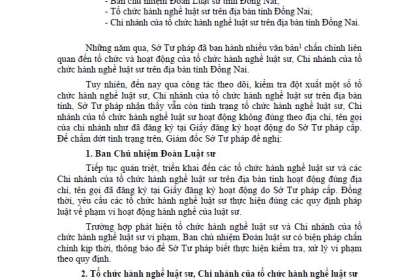 Chấn chỉnh hoạt động của các tổ chức hành nghề luật sư, chi nhánh của tổ chức hành nghề luật sư trên địa bàn tỉnh Đồng Nai.