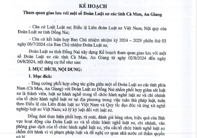 Kế hoạch tham quan giao lưu với một số Đoàn Luật sư các tỉnh Cà Mau, An Giang