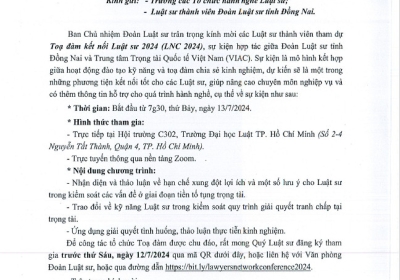 Thư mời tham dự Tọa đàm kết nối Luật sư 2024 (LNC 2024)
