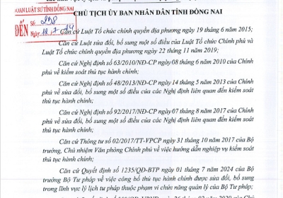 Quyết định 2033 ngày 09/7/2024 của UBND tỉnh v/v công bố danh mục thủ tục hành chính được sửa đổi, bổ sung trong các lĩnh vực lý lịch tư pháp thuộc thẩm quyền giải quyết của Sở Tư pháp
