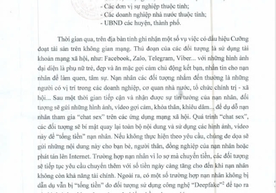 Công văn 2904 ngày 29/7/2024 của Công an tỉnh Đồng Nai về việc cảnh giác với thủ đoạn cưỡng đoạt tài sản bằng hình thức "chat sex"