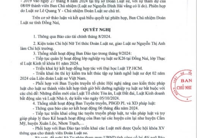 Nghị quyết Ban Chủ nhiệm Đoàn Luật sư phiên họp thứ 05 - tháng 8 năm 2024