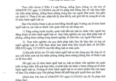 Văn bản số 150/2024/CV.ĐLS ngày 31/10/2024 của Đoàn Luật sư v/v triển khai văn bản số 4206/STP-TTr ngày 31/10/2024