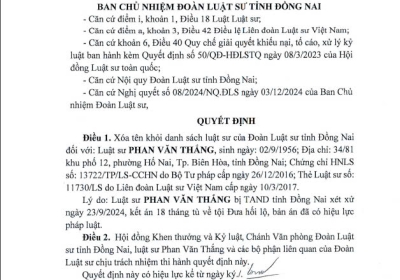 QĐ số 16 V/v XÓA TÊN LUẬT SƯ PHAN VĂN THẮNG