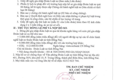 HƯỚNG DẪN HỒ SƠ GIA NHẬP ĐOÀN LUẬT SƯ ĐỒNG NAI