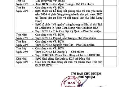 Lịch công tác và trực tuần từ ngày 24 - 30/3/2025