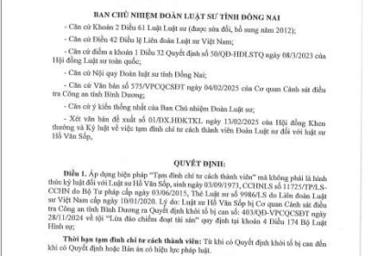 QUYẾT ĐỊNH TẠM ĐÌNH CHỈ TƯ CÁCH THÀNH VIÊN HỒ VĂN SỐP