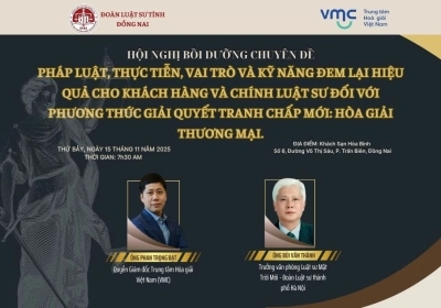 THÔNG BÁO 09 VỀ VIỆC ĐĂNG KÝ HỘI NGHỊ BỒI DƯỠNG BẮT BUỘC CHUYÊN ĐỀ "HÒA GIẢI THƯƠNG MẠI VÀ KỸ NĂNG THAM GIA TỐ TỤNG TRỌNG TÀI CỦA LUẬT SƯ"